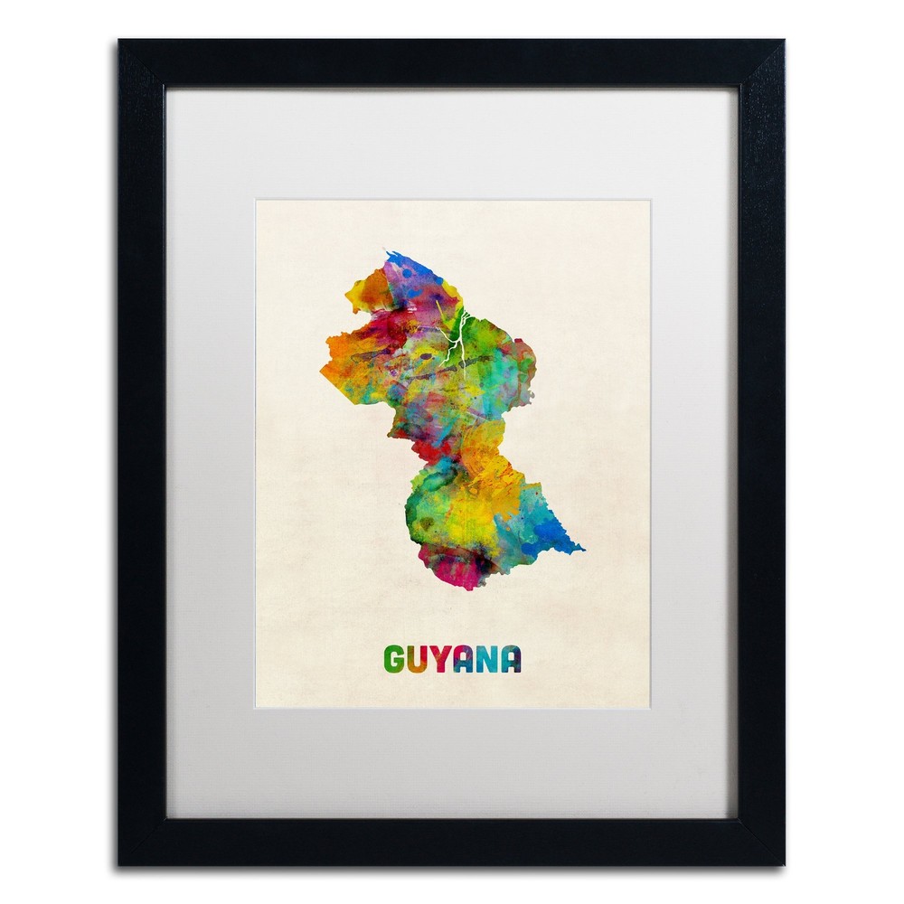 Guyana Watercolor Map Artwork by Michael Tompsett in White Matte, 16 x 20