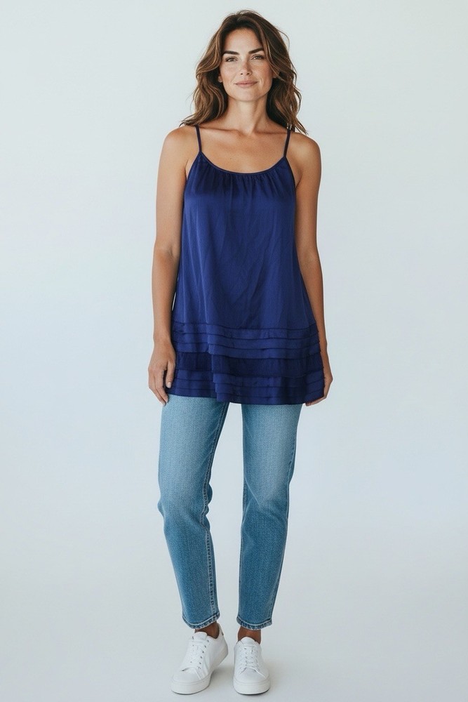 Loft Women’s Size XS Sleeveless Round Neck Navy Blue Layered Blouse