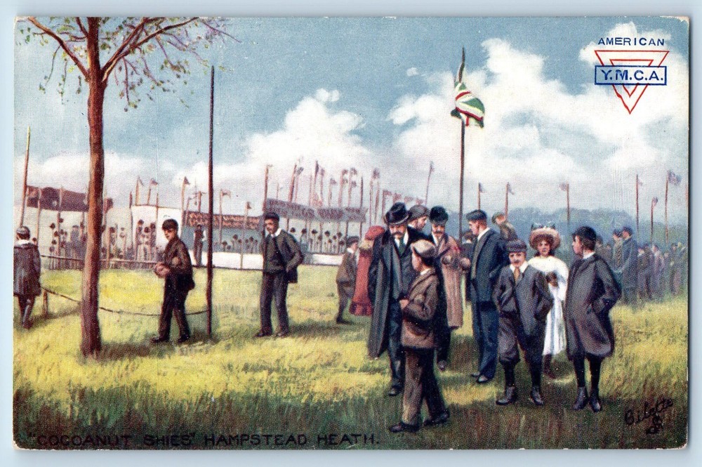 1910 London England Tuck Oilette Vintage Postcard Hampstead Heath Cocoanut Shies