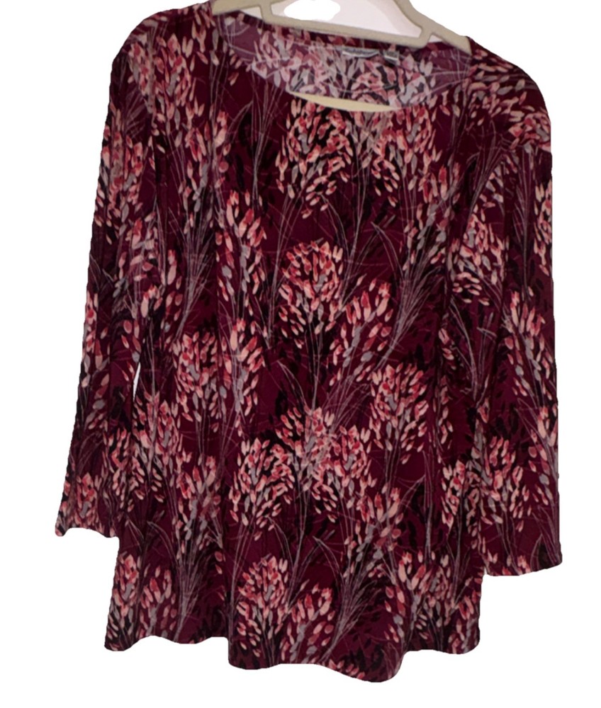 Croft & Barrow New Women’s XL Burgundy Floral  Long Sleeve Pullover Tunic Blouse