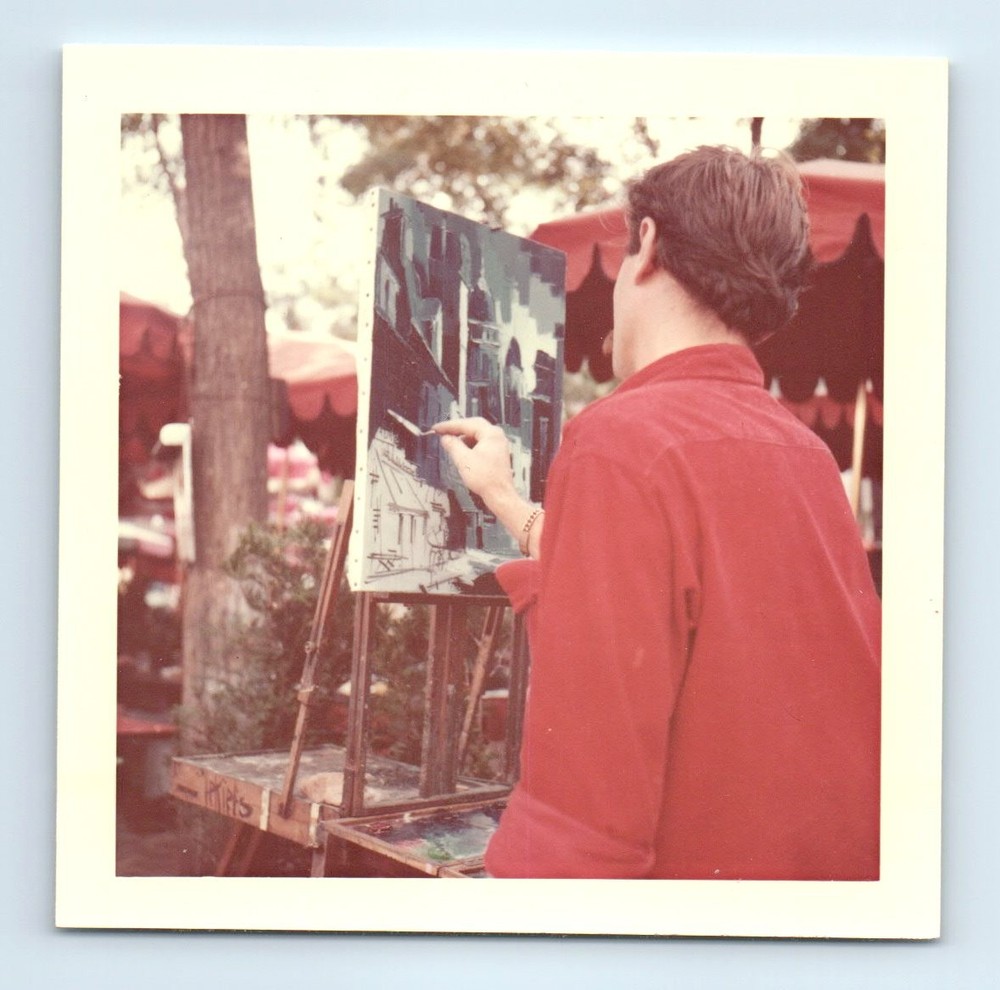 Old Vintage Square Color Photo MAN PAINTER STREET SCENE PARIS FRANCE ARTIST