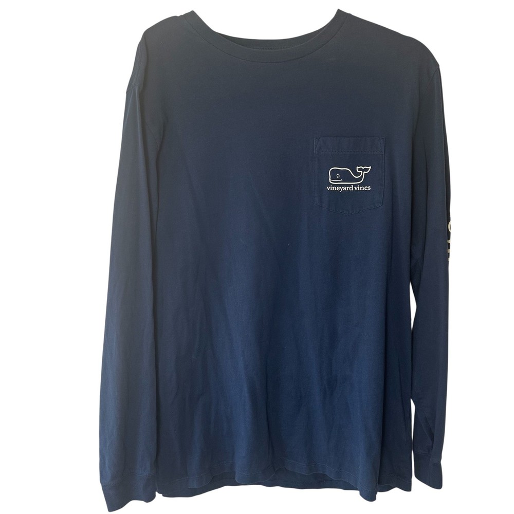 Vineyard Vines Graphic T-Shirt Men Large Navy Blue Long Sleeve Pocket Lighthouse