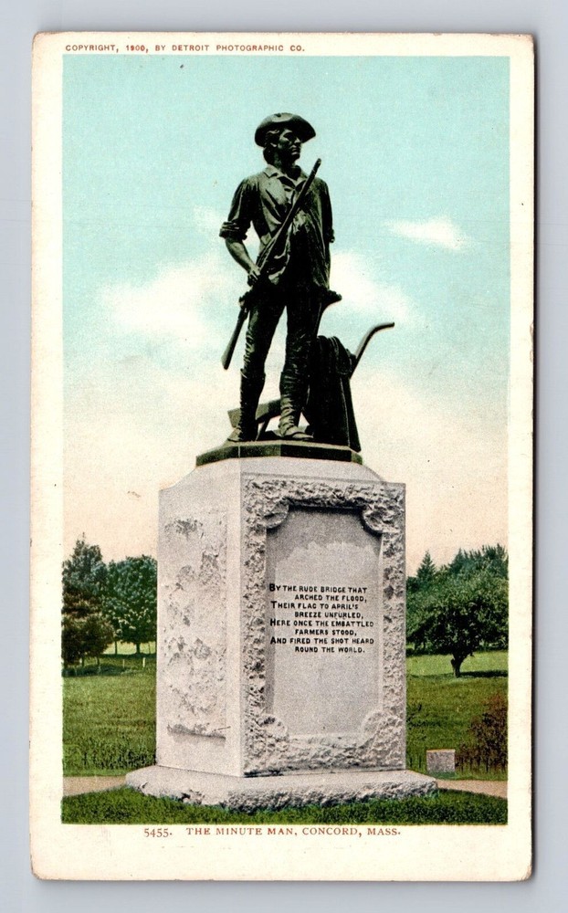 Concord MA-Massachusetts, The Minute Man Statue, Antique, Vintage Postcard