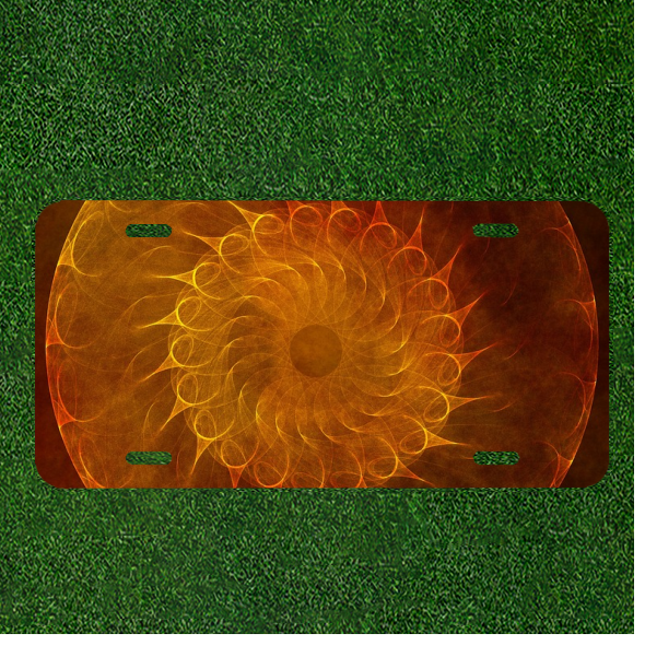 Custom Personalized Auto Tag With Cool Golden Colorful Swirling Design Art