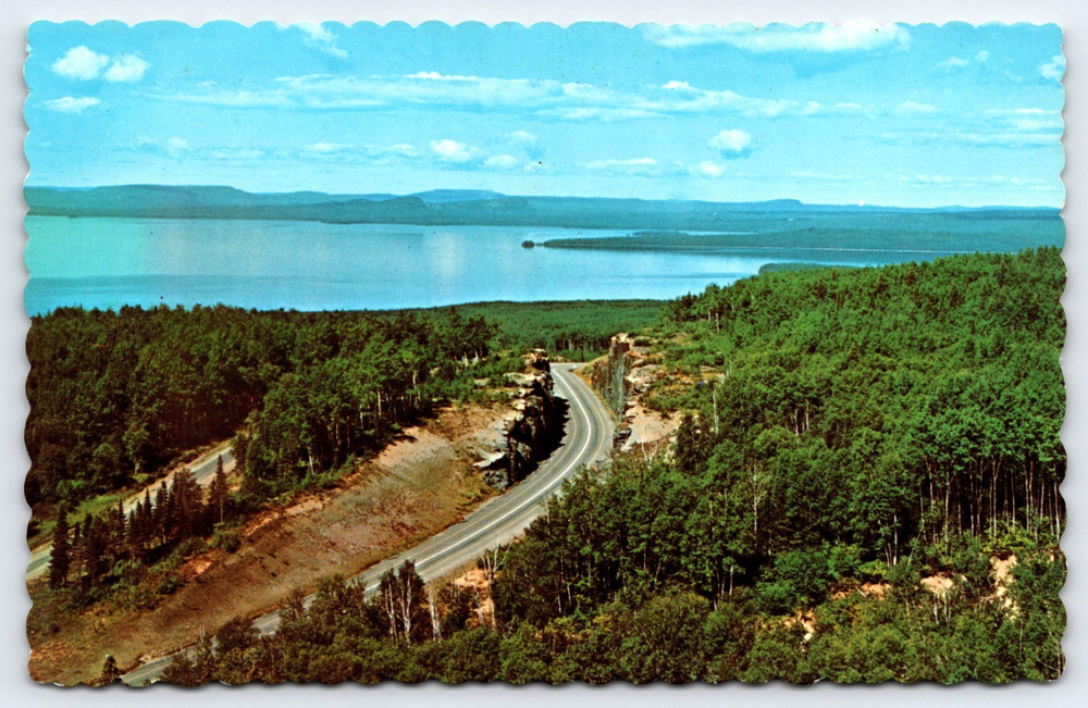 Ontario Canada Lake Superior Rock Cut Road Vintage Aerial Photo Postcard