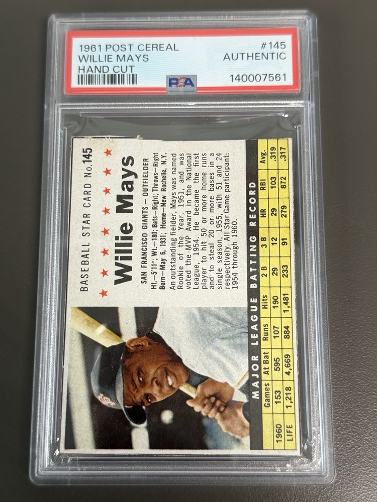 1961 Post - Willie Mays #145 Hand Cut PSA Authentic