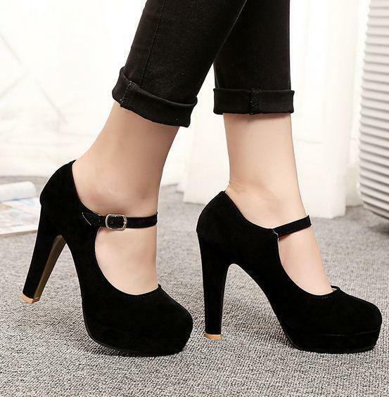 Womens Ankle Strap Mary Jane Stilettos High Heel Platform Pump Shoes