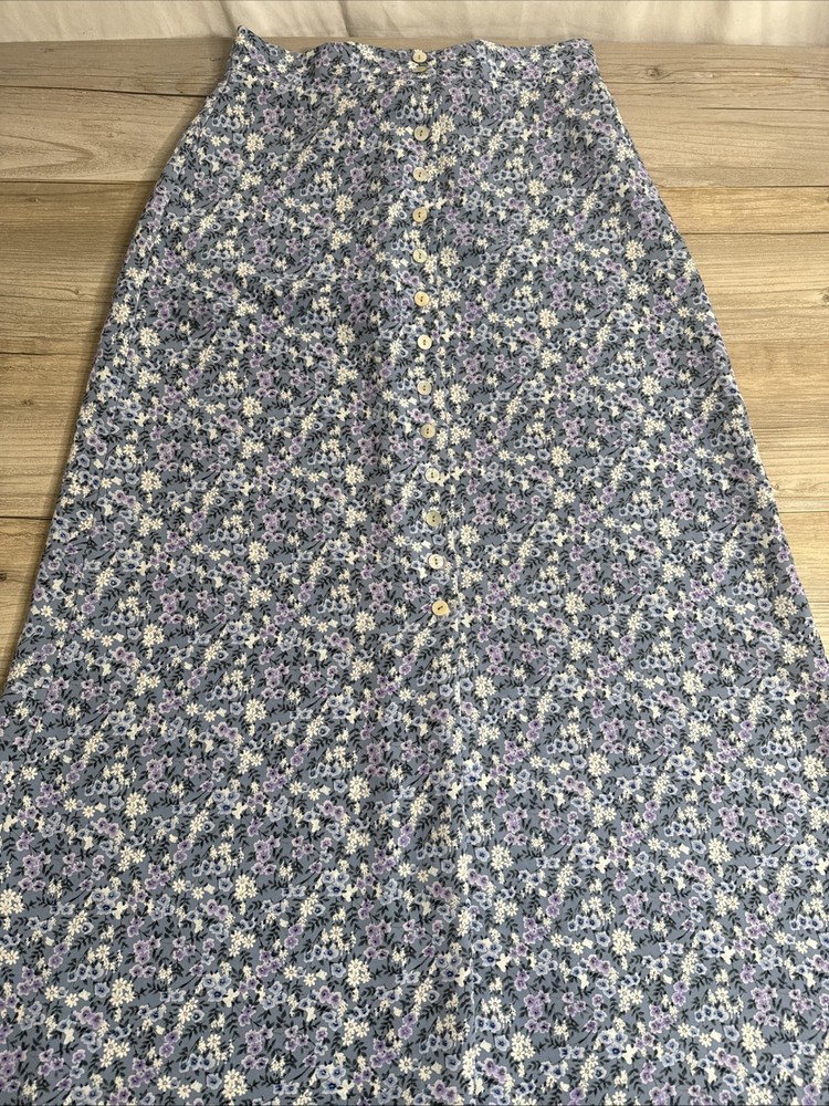 Rue 21 Women’s Maxi Skirt Blue Floral Beachy Made In USA Stretch Size Medium VTG