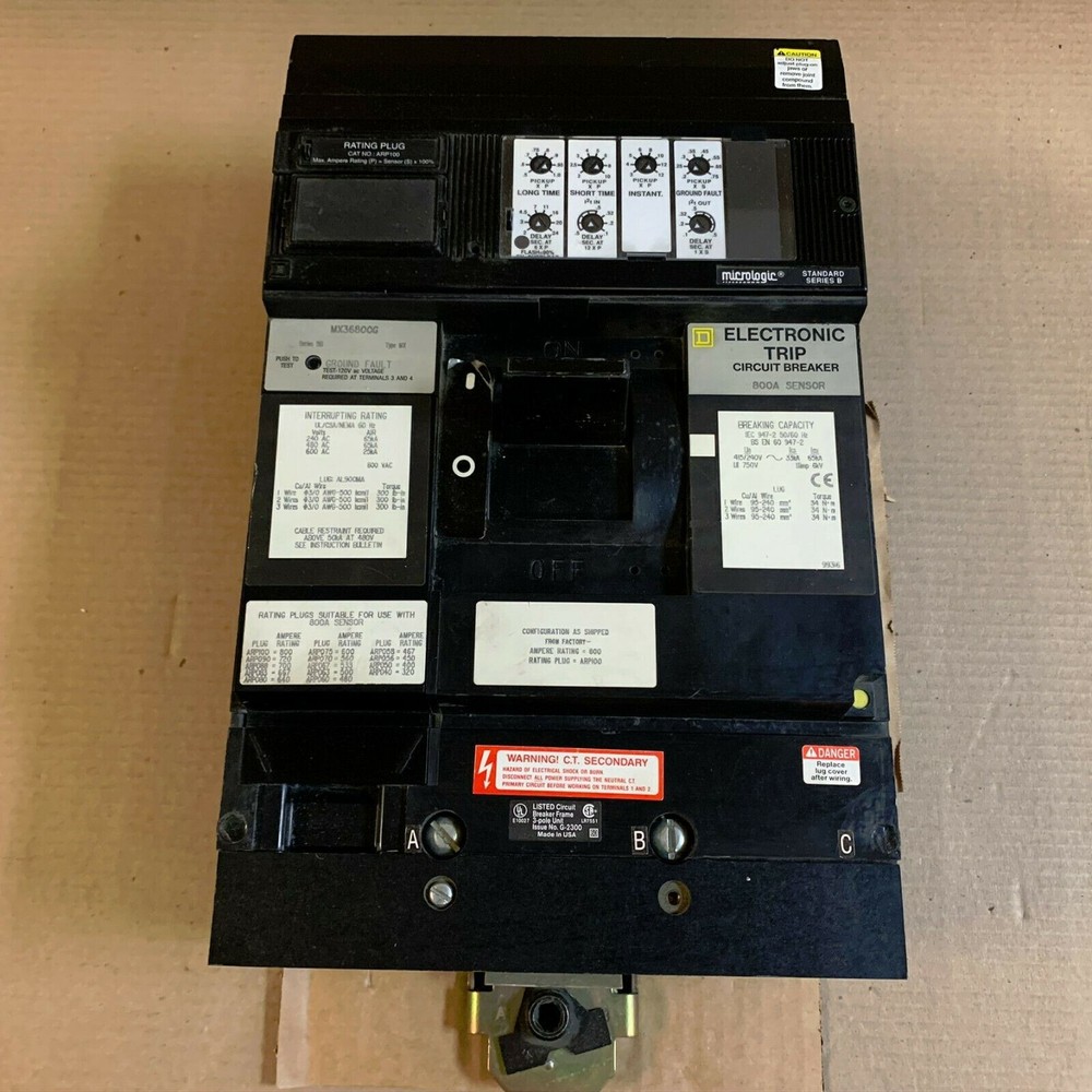 Square D Mx Mx36800G 3 Pole 800 Amp 600V Circuit Breaker Micrologic Gfi