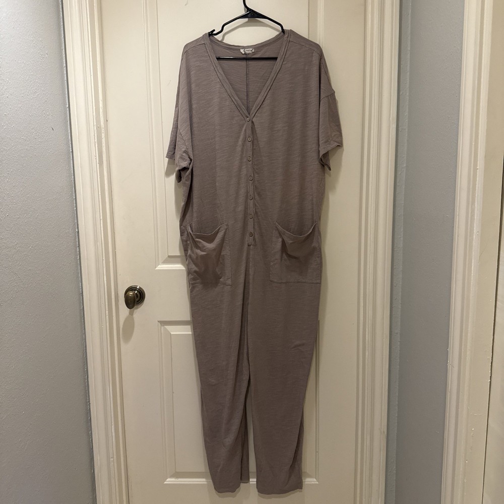 Free People Intimately Cozy Beige Oversized Long Sleeve Jumpsuit Sz L