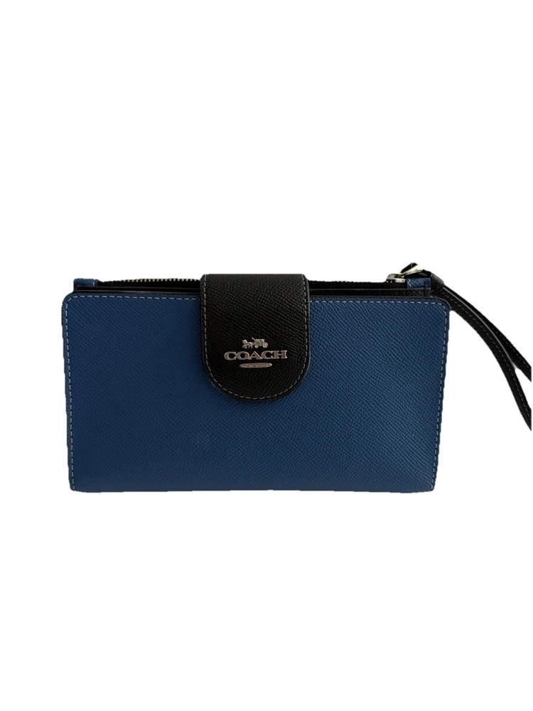 Coach Tech Wristlet /Wallet  Color Block Blue Phone Case Crossgrain Leather EUC