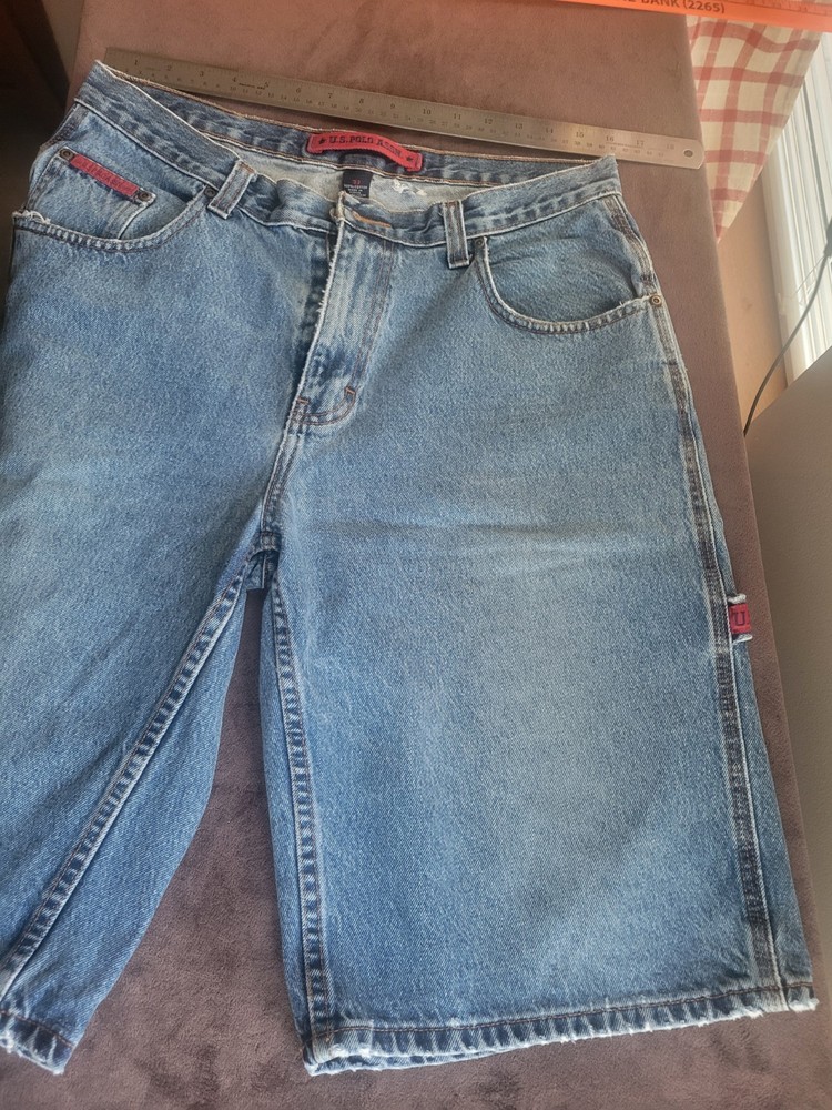 VINTAGE US Polo Assn Jean Shorts Mens 33 Blue Denim Carpenter Baggy Loose 90s