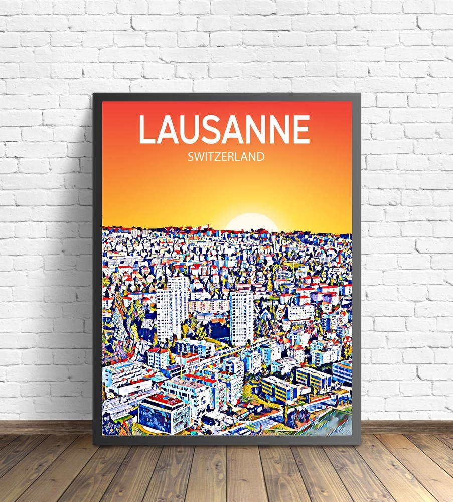 Lausanne Switzerland Art Poster Sunset Night Poster Art Print Lausanne City