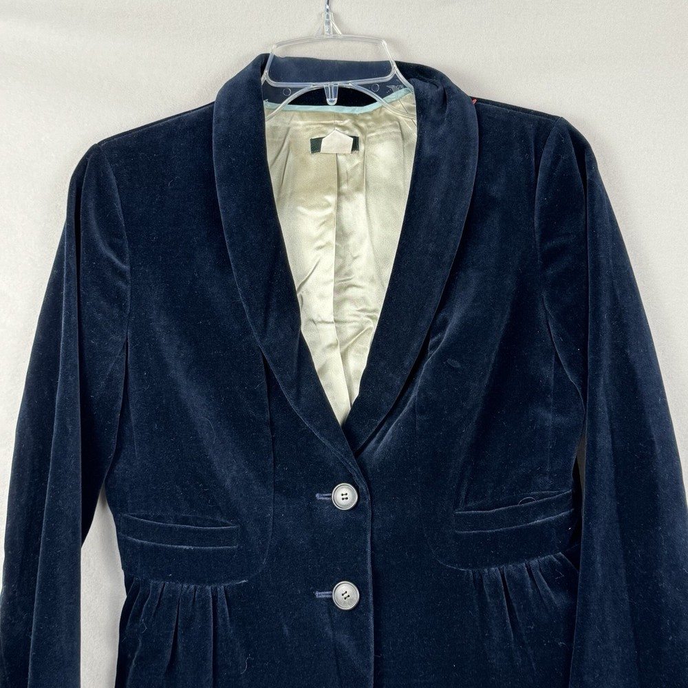 J Crew Womens Sz 2 Velvet Jacket Blazer Navy Peplum Quiet Luxury Winter Trend