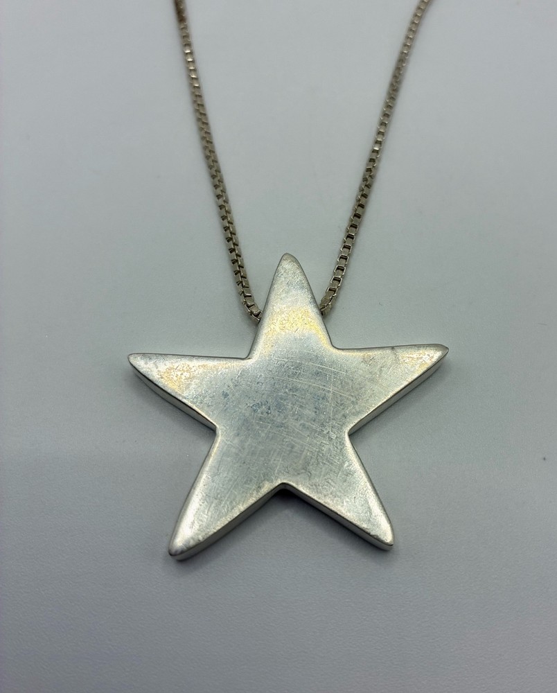 Solid Sterling Silver 925 STAR Slide Pendant on 23” Box Chain Necklace MEXICO