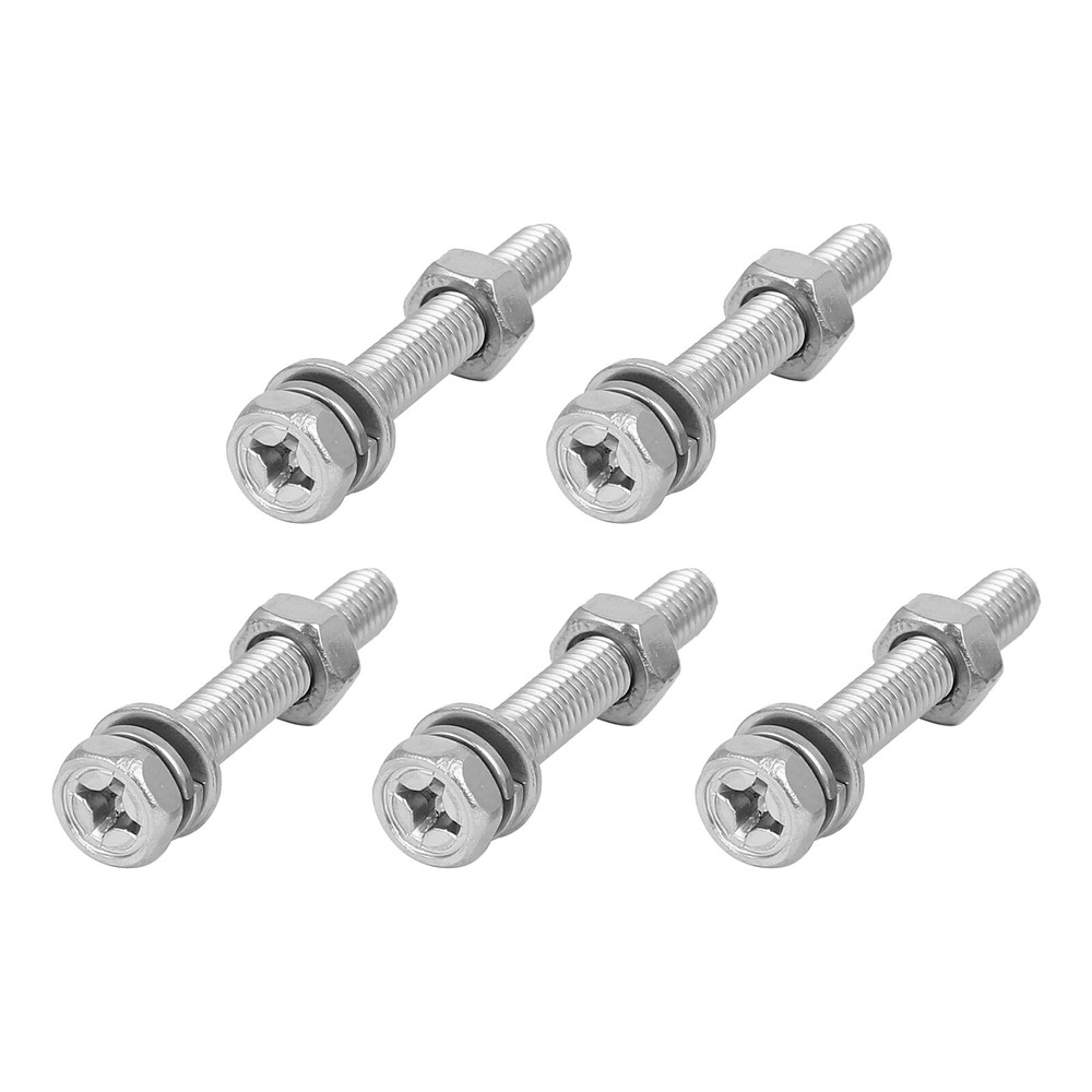 5-Piece M6x40mm Hex Head Fully Threaded Screw Bolt Kit with Nuts, Flat Washers, and Lock Washers for Secure Fastening