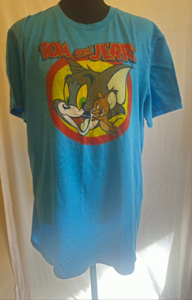 Tom And Jerry Blue T Shirt, Graphic Print Cartoon, Mens Size L