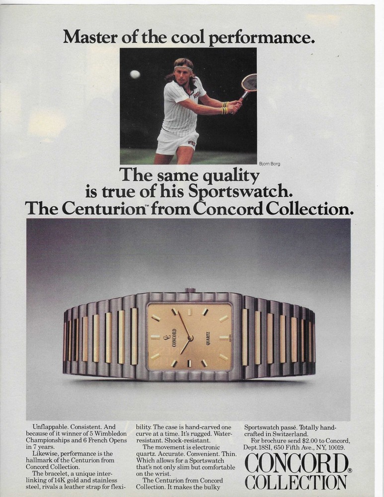 Tennis Bjorn Borg   Concord Collection  Original Print Ad