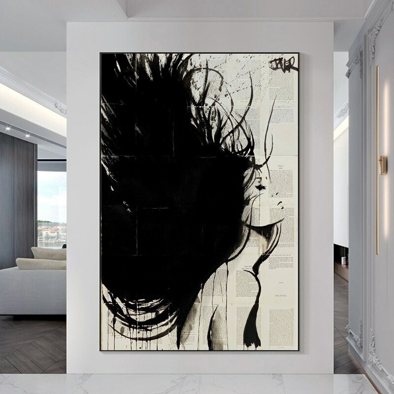 Modern Black White Woman Canvas Painting Abstract Poster Home Decor Wall Picture