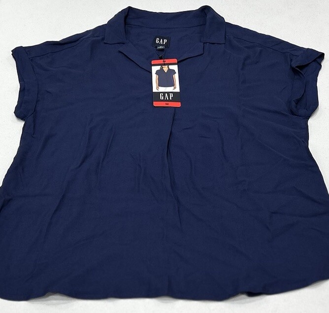 GAP Womens Blue V-Neck Short Sleeve Blouse Size M