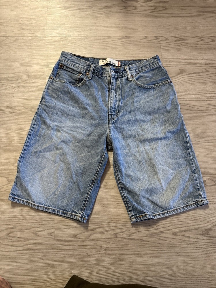 Levis 569 Jean Shorts Jorts 32 Mens Blue Denim Casual Loose Fit Broken-In