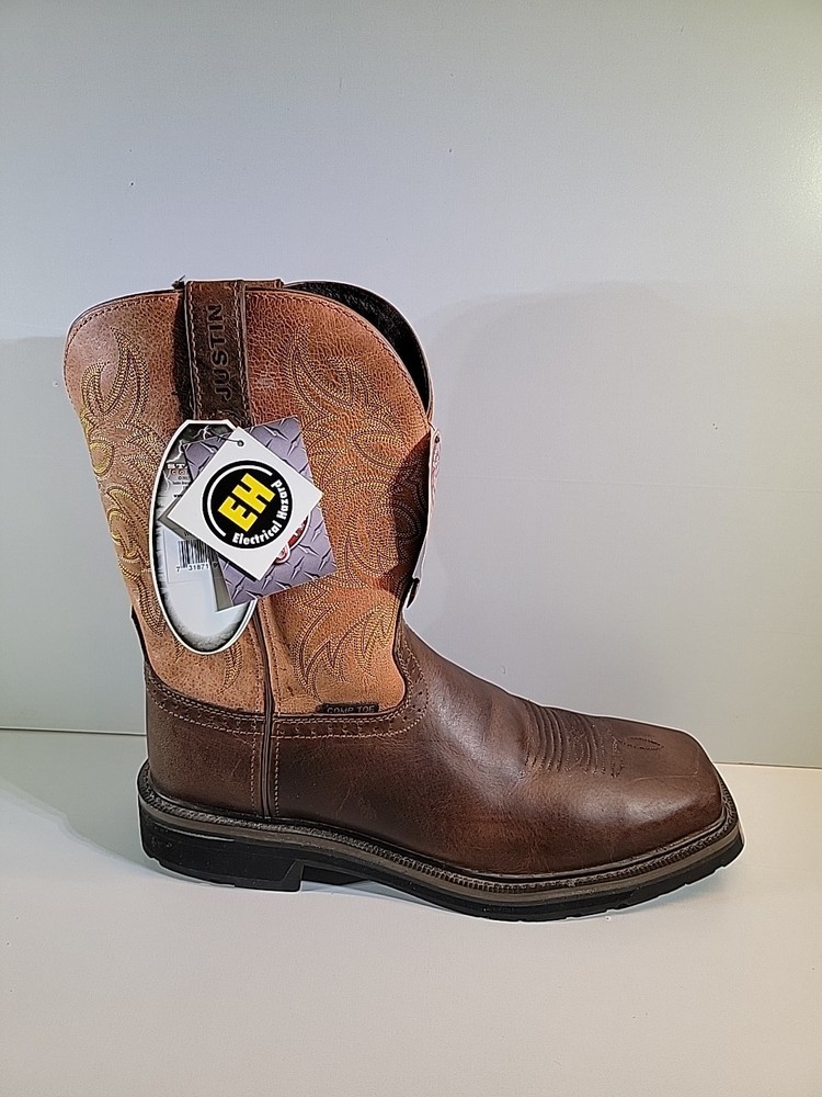 Justin Mens 11in Tan Rugged Leather Work Boots Comp Toe Size 11.5 D Stampede