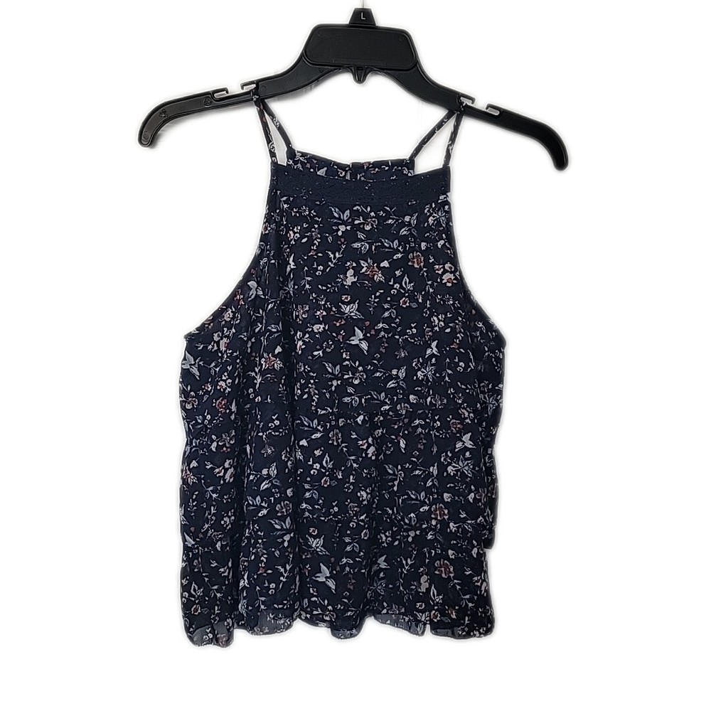 Abercrombie & Fitch Shirt Blouse ~ Sz XS ~ Navy ~ Floral ~ Sleeveless