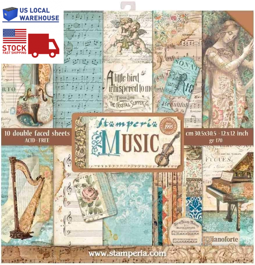 Music Themed Craft Paper 12x12 - Acid-Free, Double-Sided, 10 Sheets Set-image