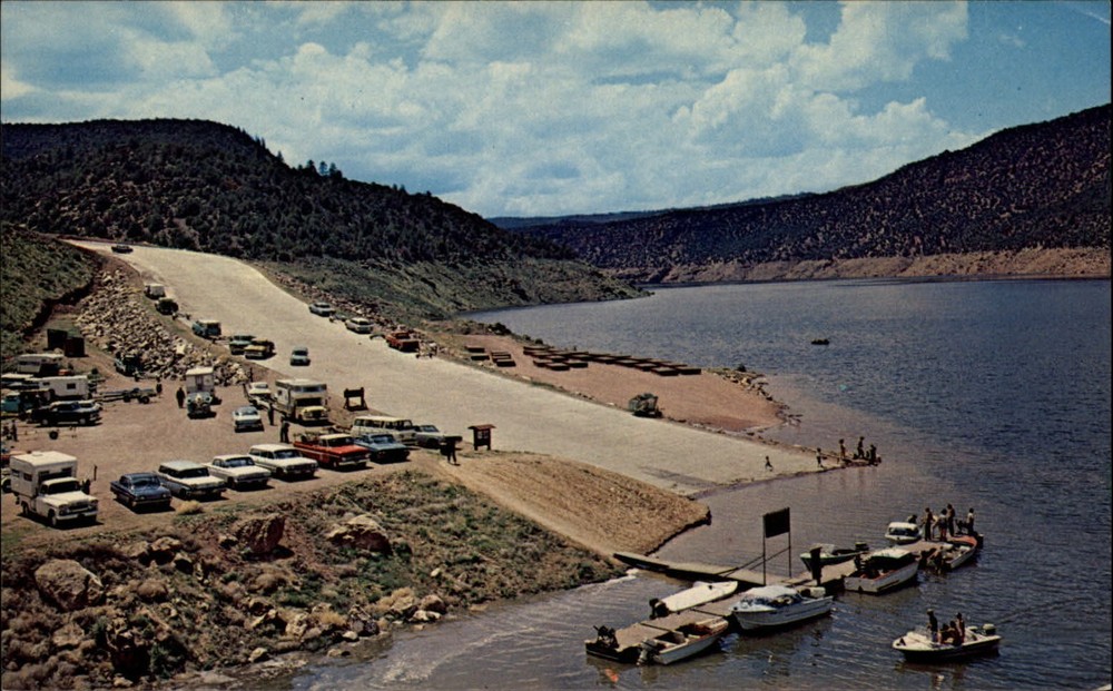 Cedar Springs Boat Ramp Flaming Gorge Reservoir Utah ~ 1950-60s postcard