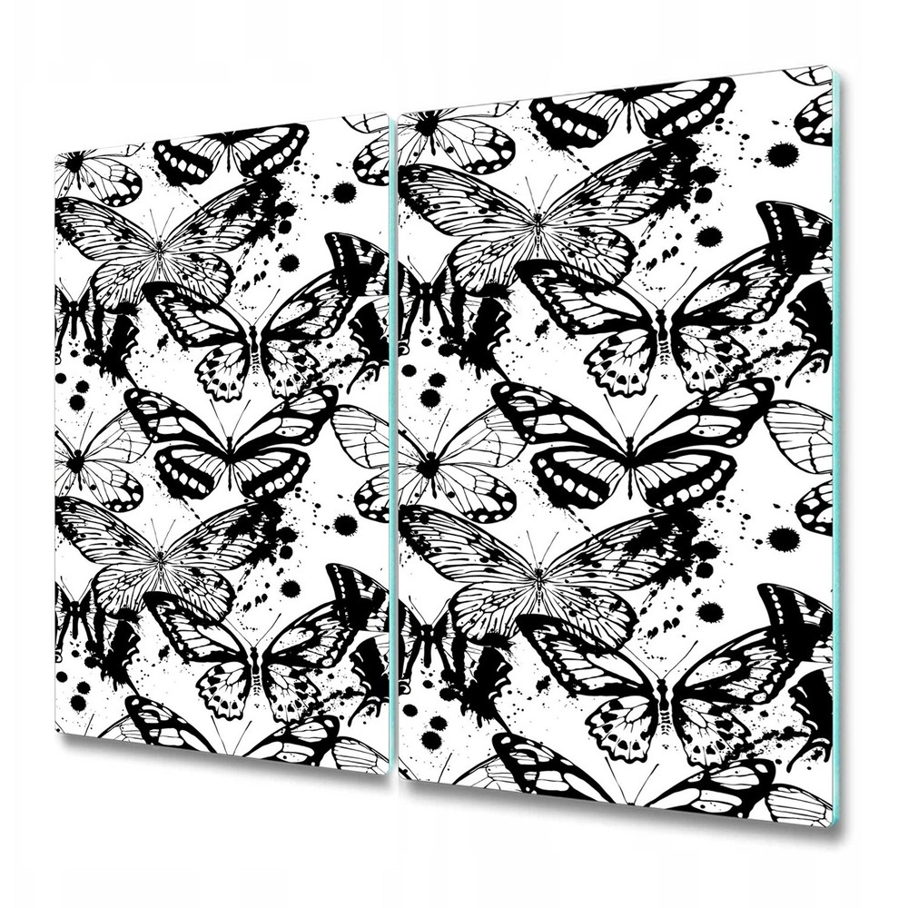 Glass Kitchen Chopping Board Butterflies | Black & White illustration | 2x30x52