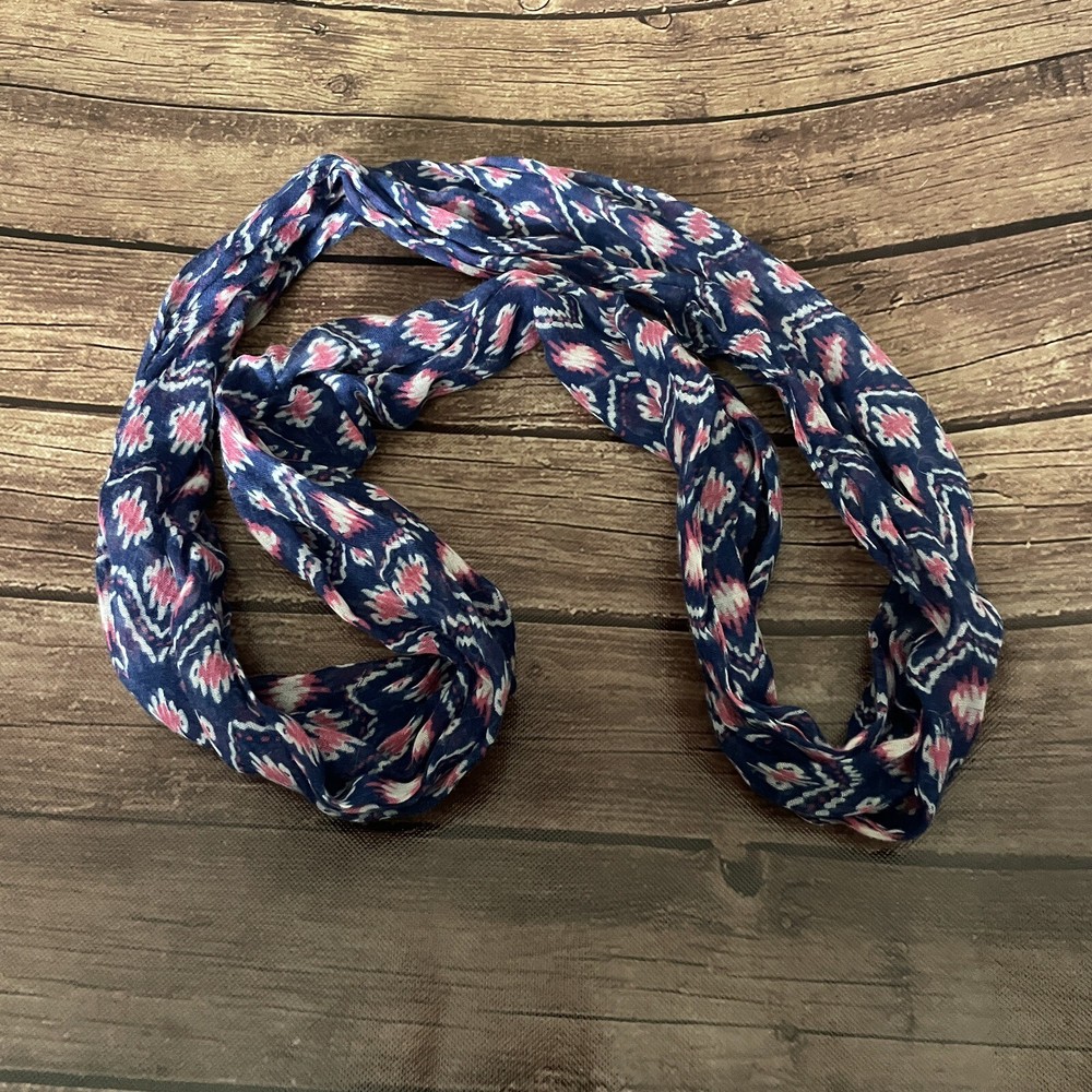 Women's Lightweight Blue Pink Chevron Infinity Scarf with Abstract Design-image