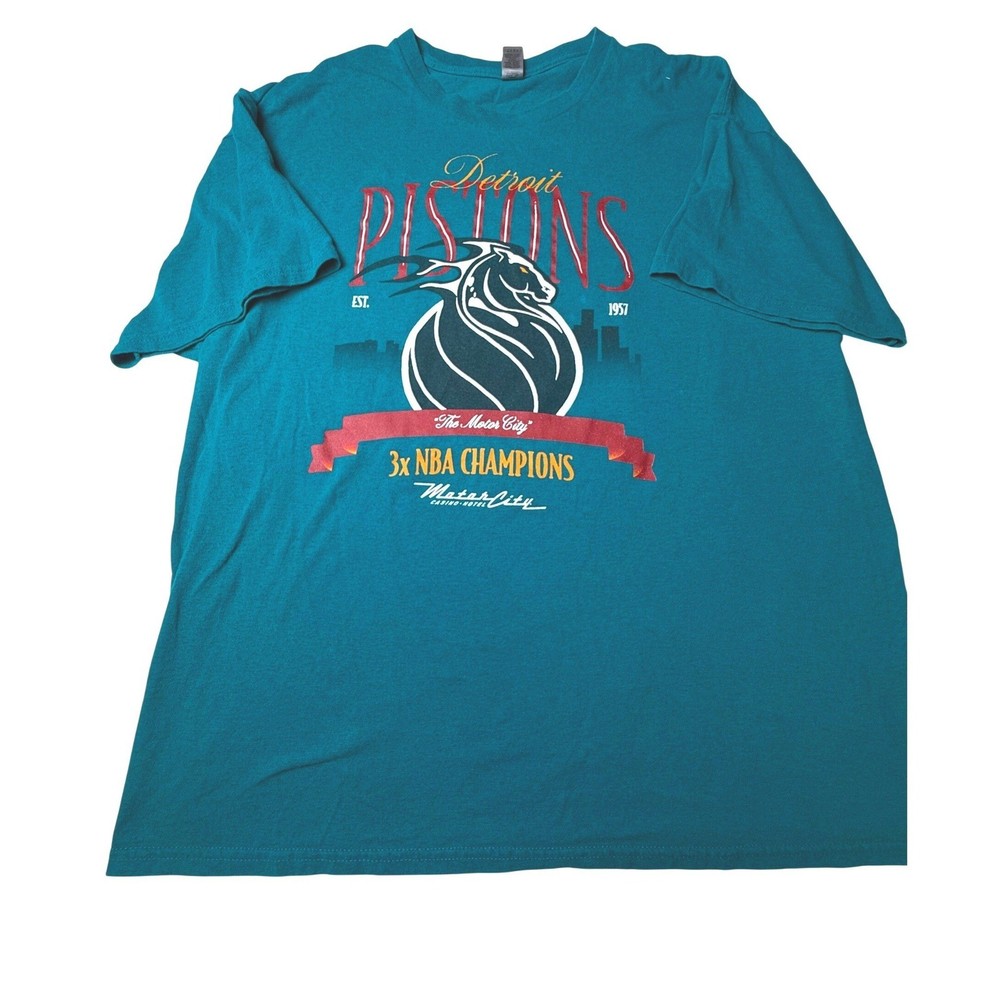 Vtg Style Detroit Pistons 3x NBA Champions T Shirt Teal Mens XL Motor City