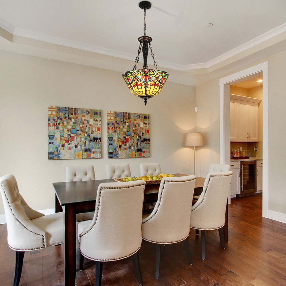 Tiffany Style Stained Glass Flush Mount Chandelier Ceiling Light