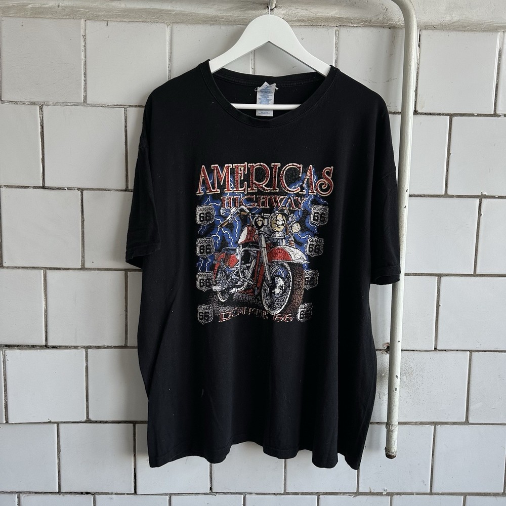 Vintage Route 66 Motorcycle Y2K Graphic Tee Retro USA Road Trip T-Shirt