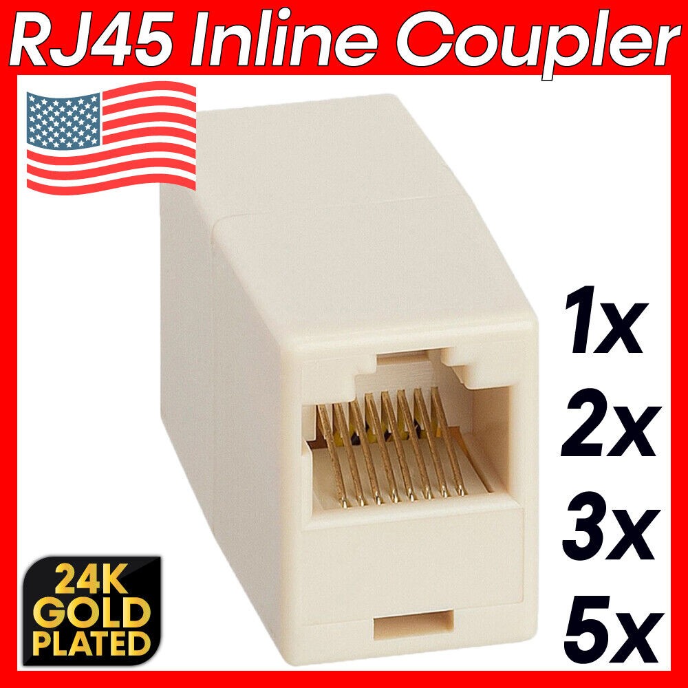 RJ45 Ethernet Coupler Cat5e 8P8C Straight Through Beige Inline Connector