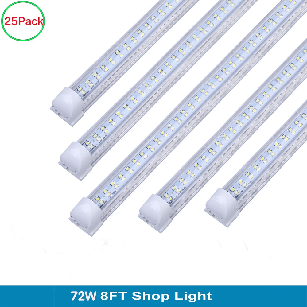 25Pack 8FT Led Tube Light 72W T8 Integrated 8' Led Shop Light Warehouse Fixture