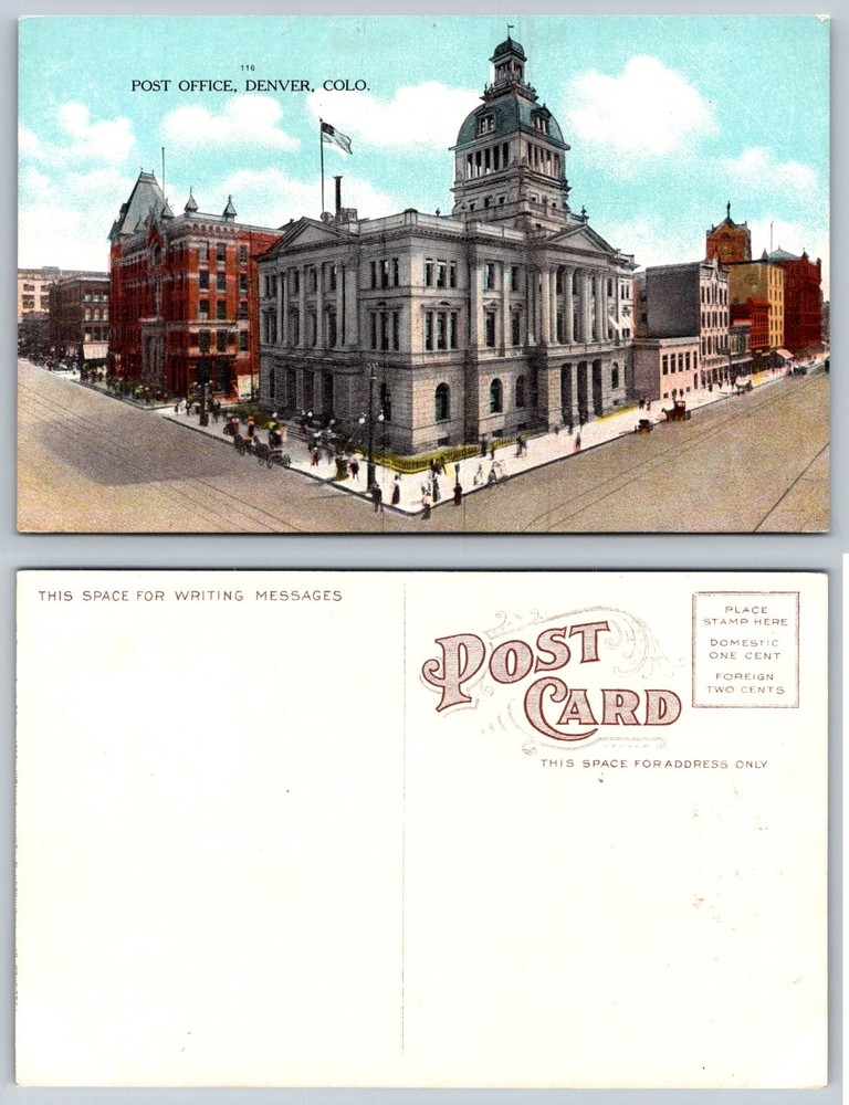 Denver CO Post Office Divided Back Postcard Early 1900s Architecture View