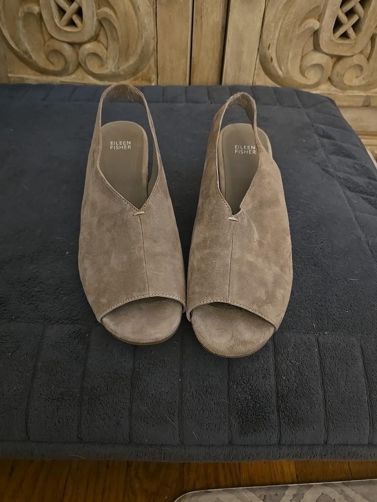 Eileen Fisher Black Leather Glance Open Toe Slingbacks Size 11