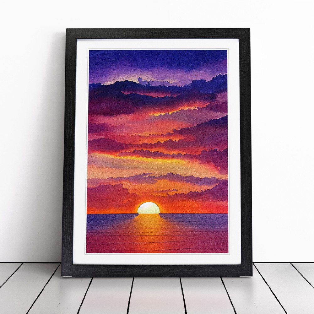 Striking Ocean Sunset No.6 Wall Art Print Framed Canvas Picture Poster Decor