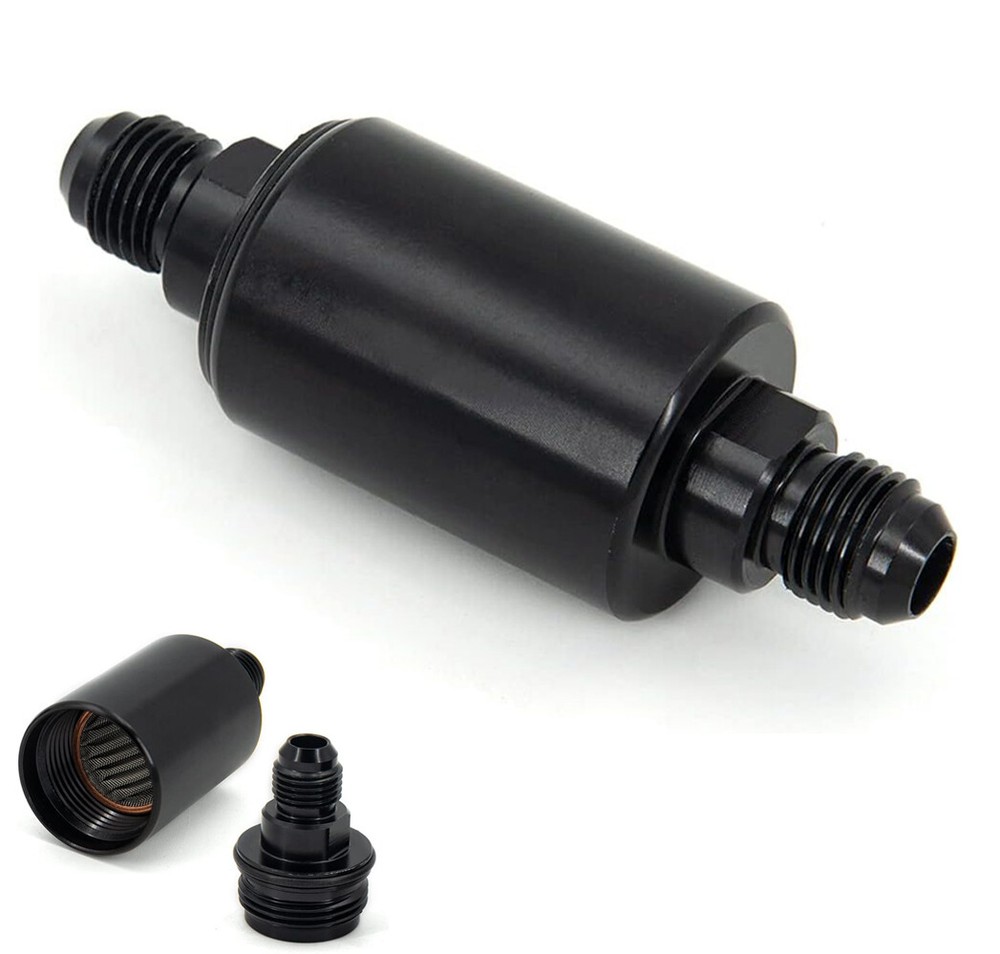 High Flow Universal -6AN Cleanable 100 Micron Fuel Filter Black AN6