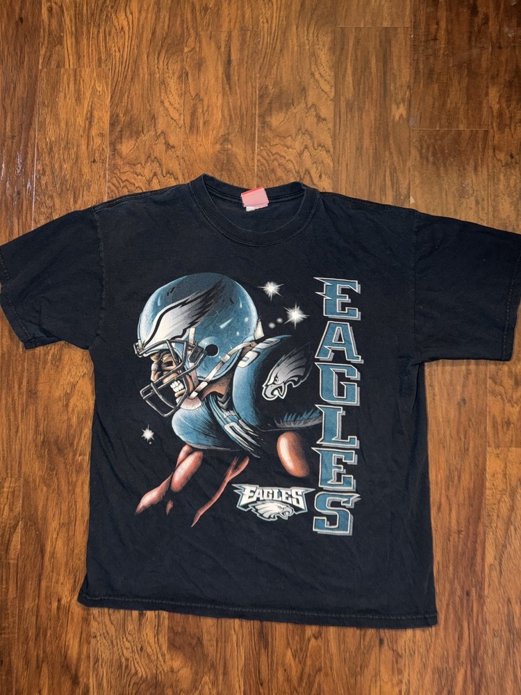 Vintage Y2K Philadelphia Eagles NFL Football Big Print Black Sz L T-Shirt
