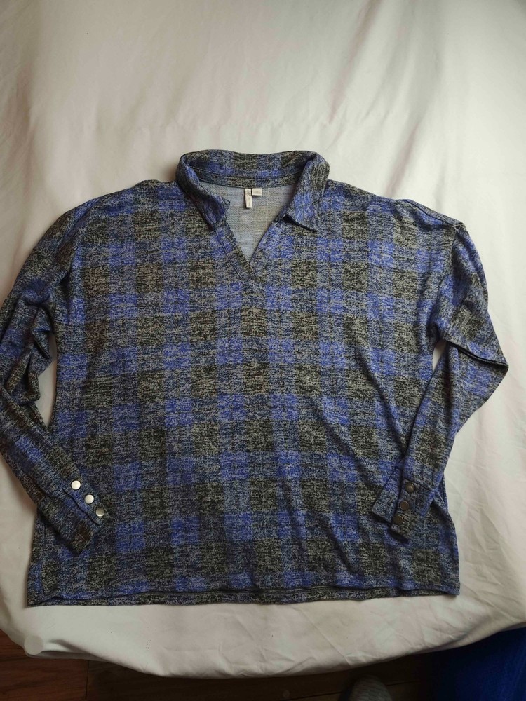Cato Polo Sweater Womens Size XL Blue Black Plaid Long Sleeve Knit Collared