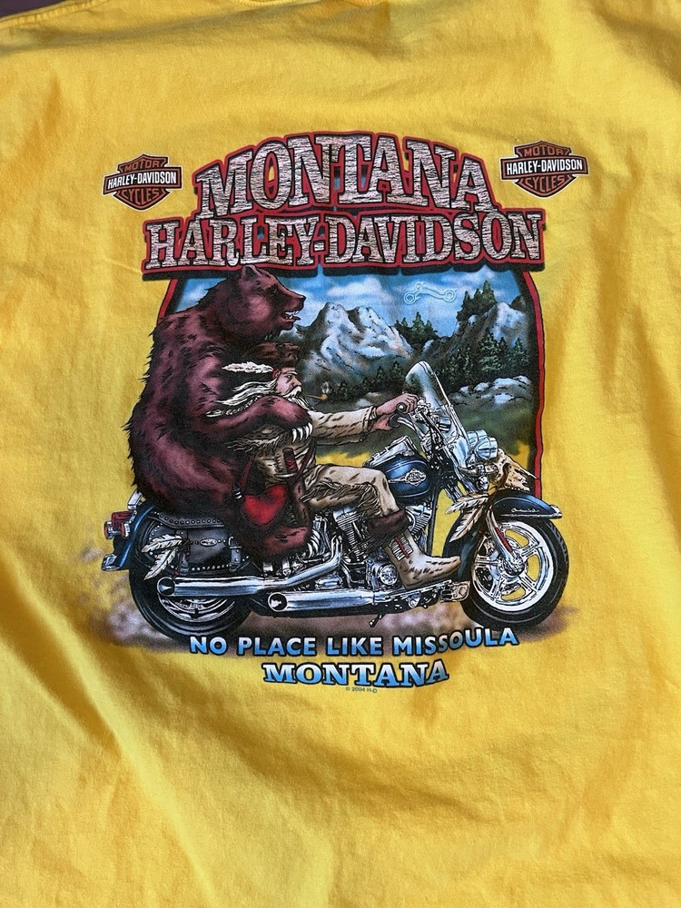 VTG Harley Davidson Shirt Missoula Montana Bear XL No Place Like MT - Yellow