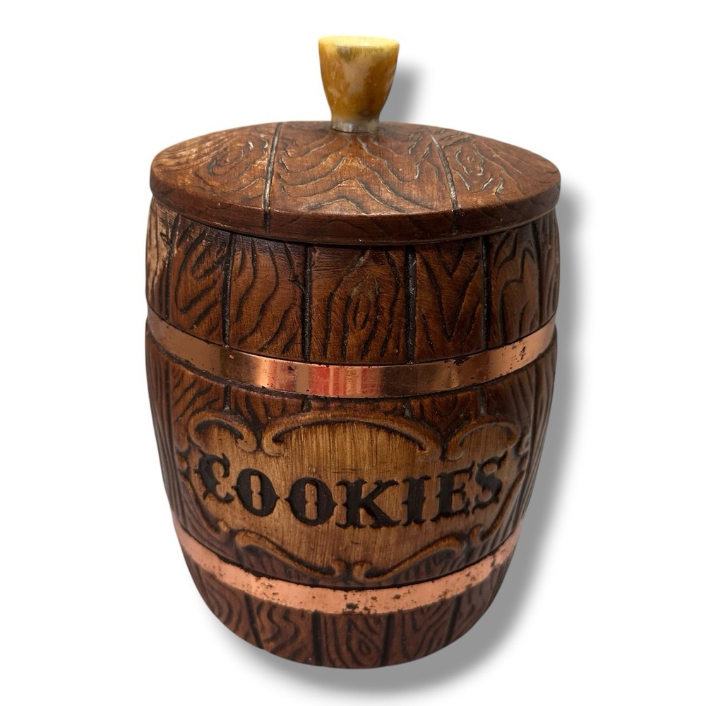 Vintage Ceramic Barrel Cookie Jar 1960s Treasure Craft 10” Tall Made in USA