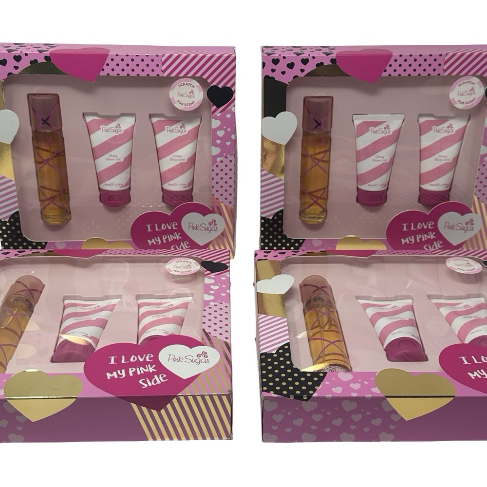 Pink Sugar Pink Love Box Gift Set Perfume Shower Gel Body Lotion 1.7 oz Lot of 4