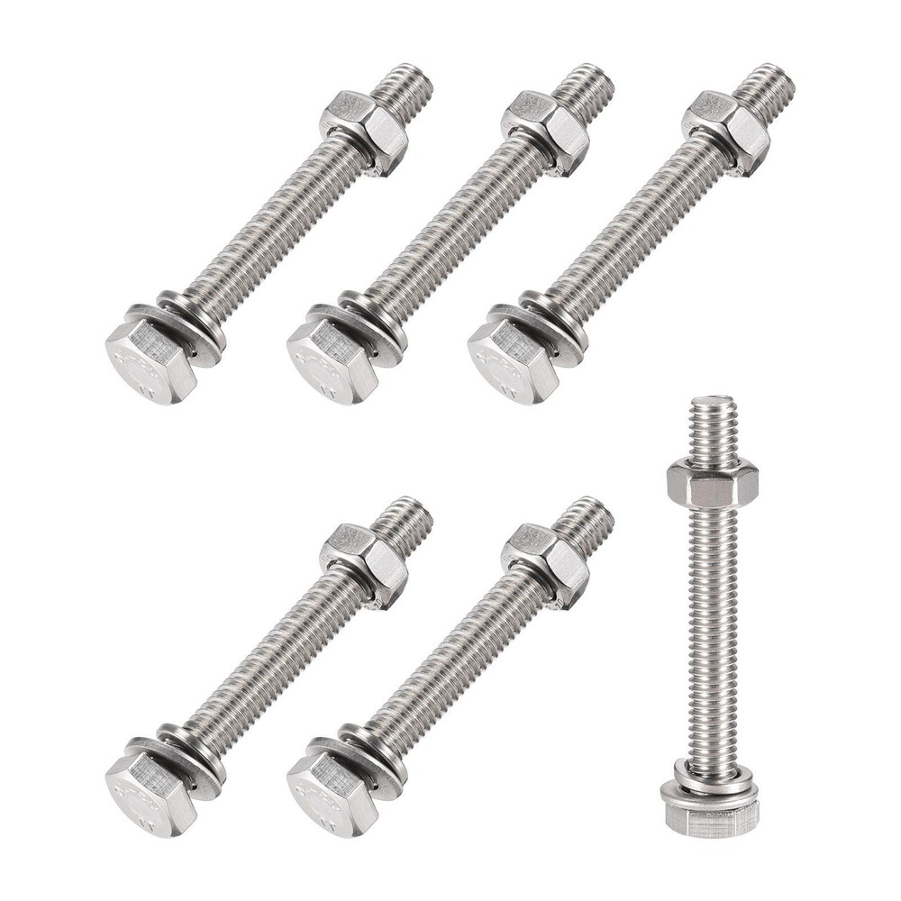 M6x50mm Hex Head Screws Bolts Nuts Flat Lock Washers 6-Set Kit
