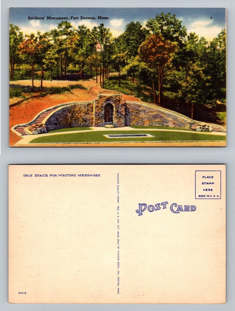 Fort Devens, MA-Massachusetts, Soldiers' Monument Scene Vintage Postcard