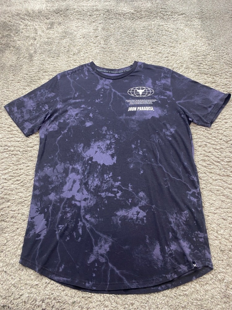 Under Armour Project Rock Iron Paradise Purple Tie Dye Crewneck Shirt Mens Large