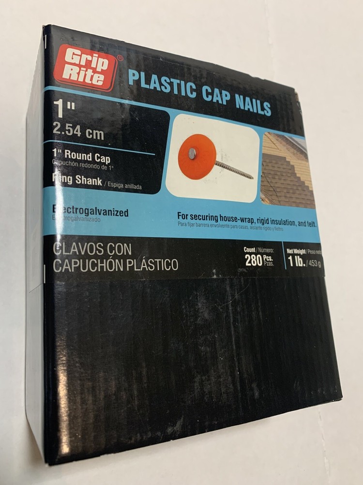 Grip Rite 1” Plastic Cap Nails 280 PCs. 1 lb.