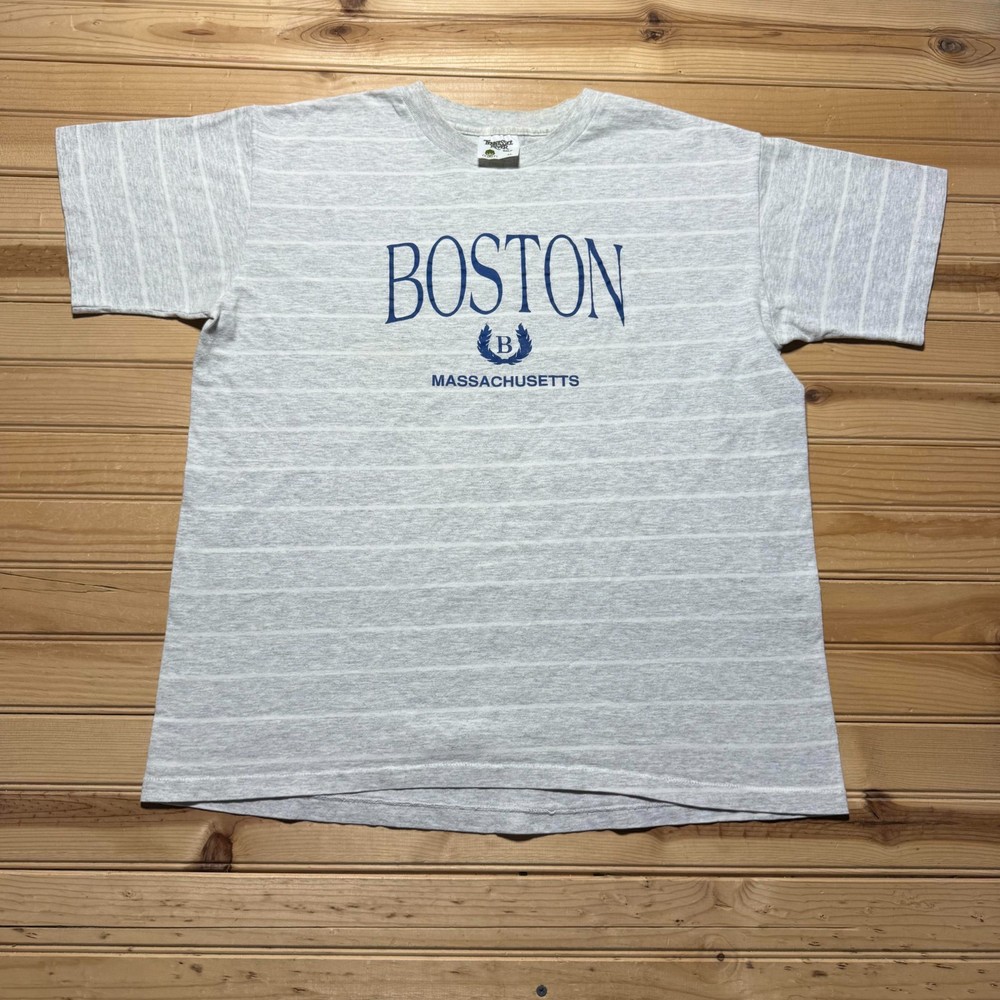 Vintage 90s Boston Massachusetts Single Stitch Striped Souvenir T-Shirt Men's XL
